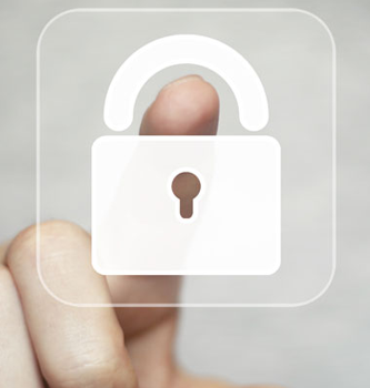 Icon of a lock with with finger behind it